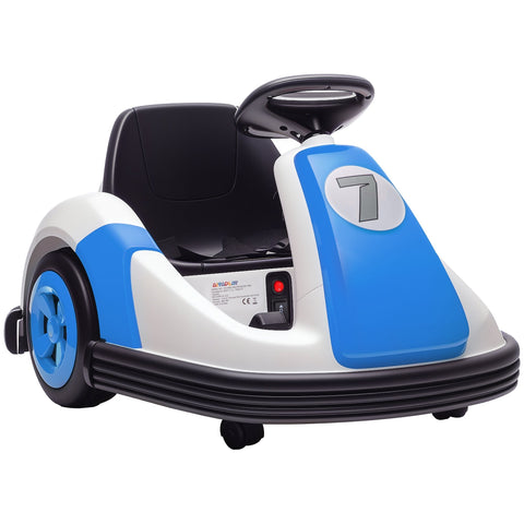 Blue and white AIYAPLAY kids bumper car with 360-degree rotation large wheels and number 7 for ages 3-8 years