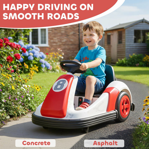 Aiyaplay kids bumper car in red and white with large wheels, 360-degree rotation, and 5-5km speed for ages 3-8