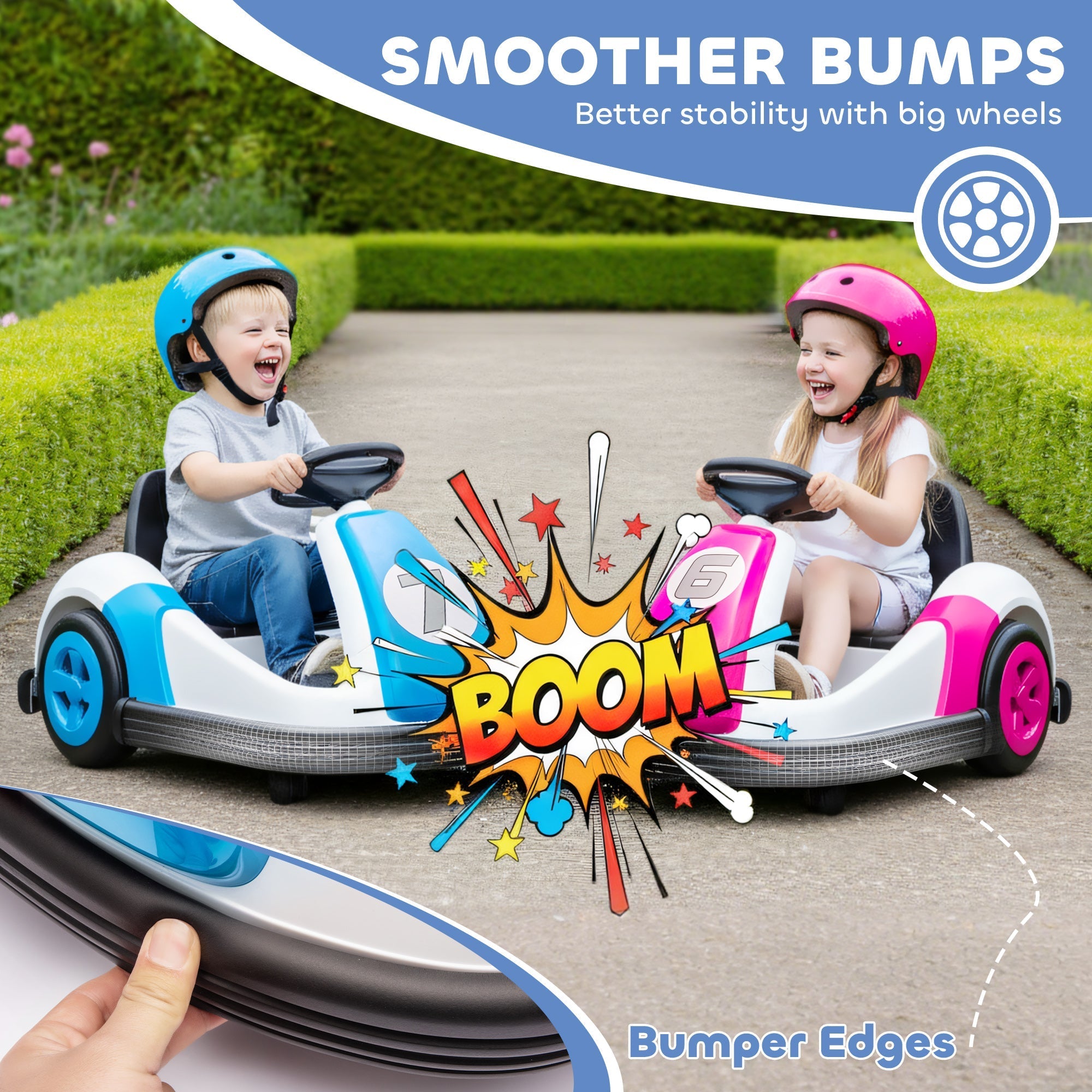 Blue and pink aiyaplay kids bumper car with 360-degree rotation large wheels and 5-5km speed for ages 3-8