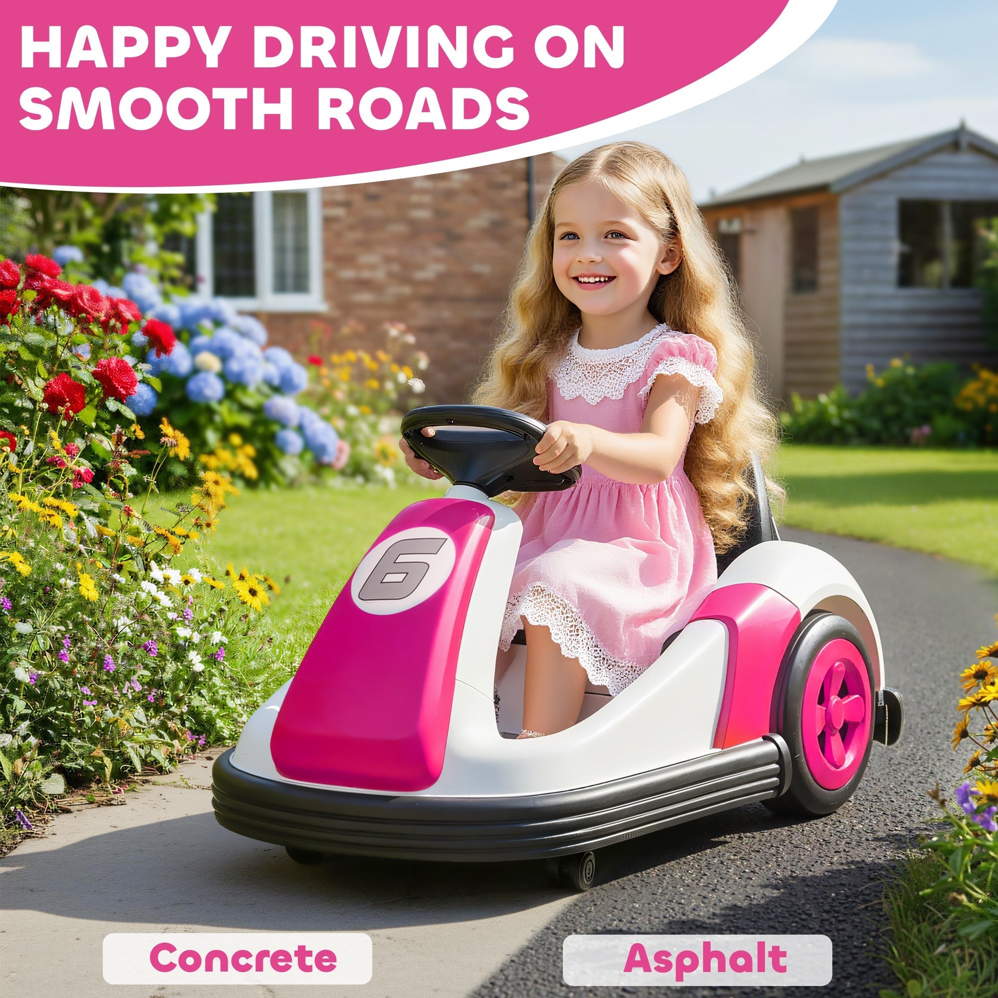 Pink and white aiya play kids bumper car with 360-degree rotation large wheels and 5-5km speed for ages 3-8