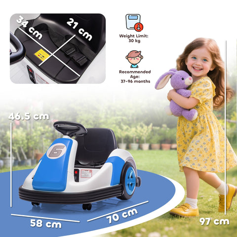 Aiyaplay kids blue and white bumper car with large wheels 5-5km speed 6v electric ride on with steering wheel and horn