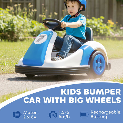 Blue and white AIYAPLAY kids bumper car with large wheels 360-degree rotation electric ride on for 3-8 years old