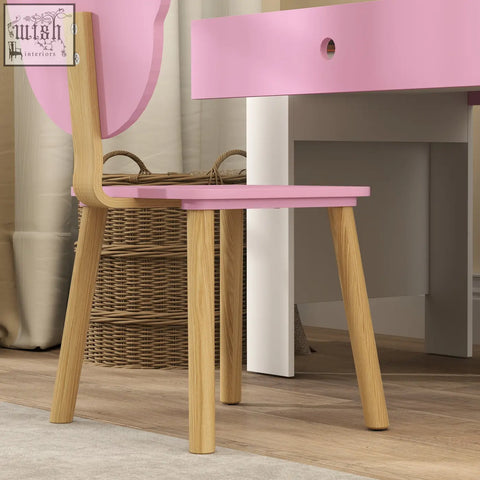 Pink and natural wood curved backrest chair from aiyaplay kids desk and chair set for bedroom or daycare use