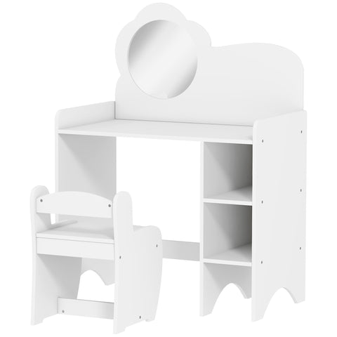 Aiyaplay kids dressing white kids dressing table with cloud mirror stool and two open compartments for storage