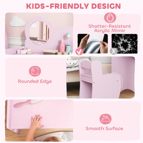 Aiyaplay kids dressing purple vanity table with round mirror two open compartments smooth surface for ages 3-8