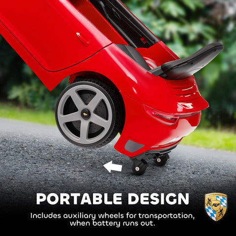 Red kids electric car by aiyaplay licensed ruf gt with sporty design, black silver wheels, suspension, and remote control