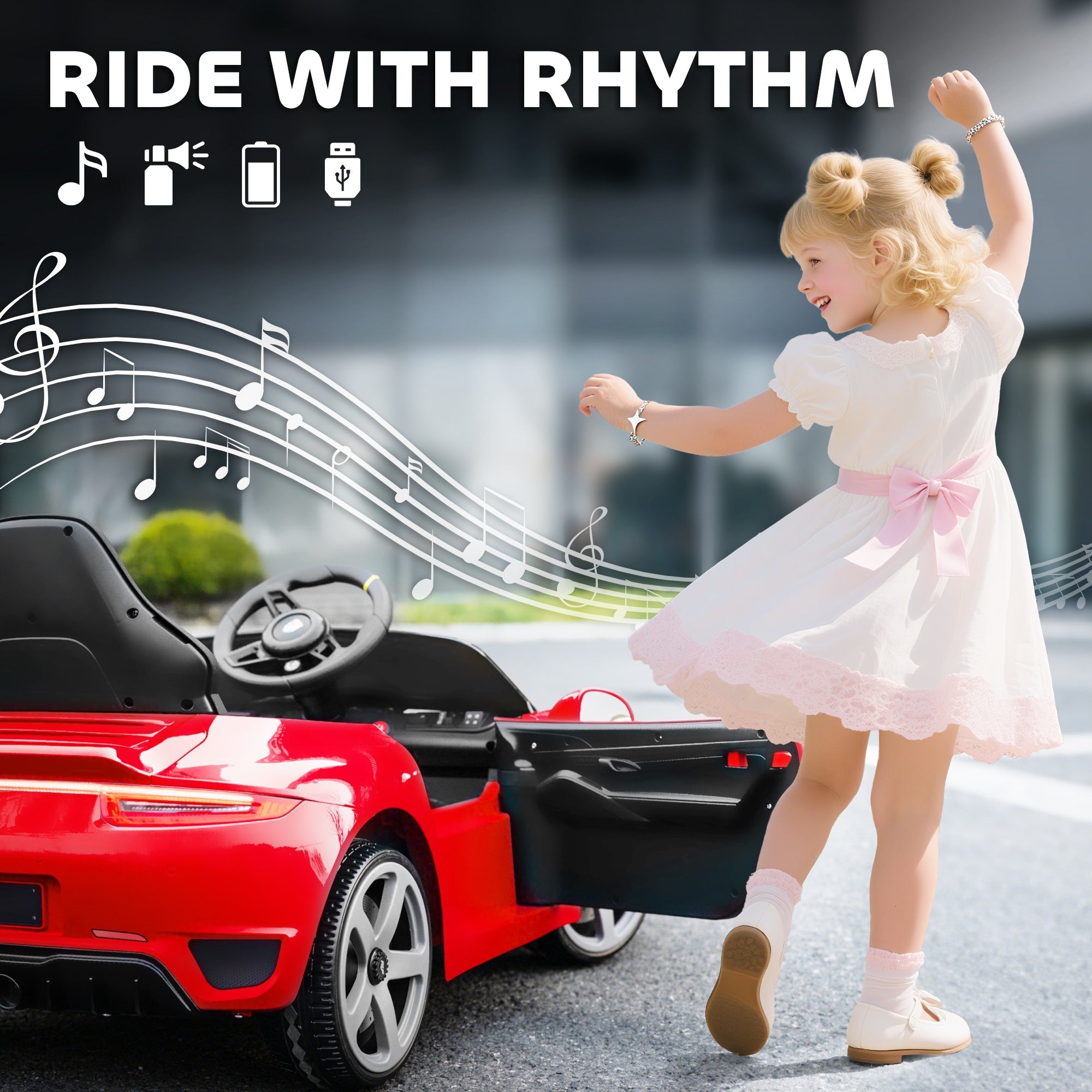 Red kids electric car with black interior and silver rims licensed ruf gt ride on for ages 3 to 5 years