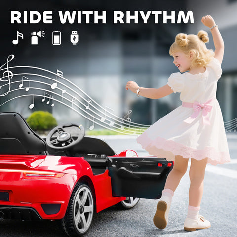 Red kids electric car with black interior and silver rims licensed ruf gt ride on for ages 3 to 5 years