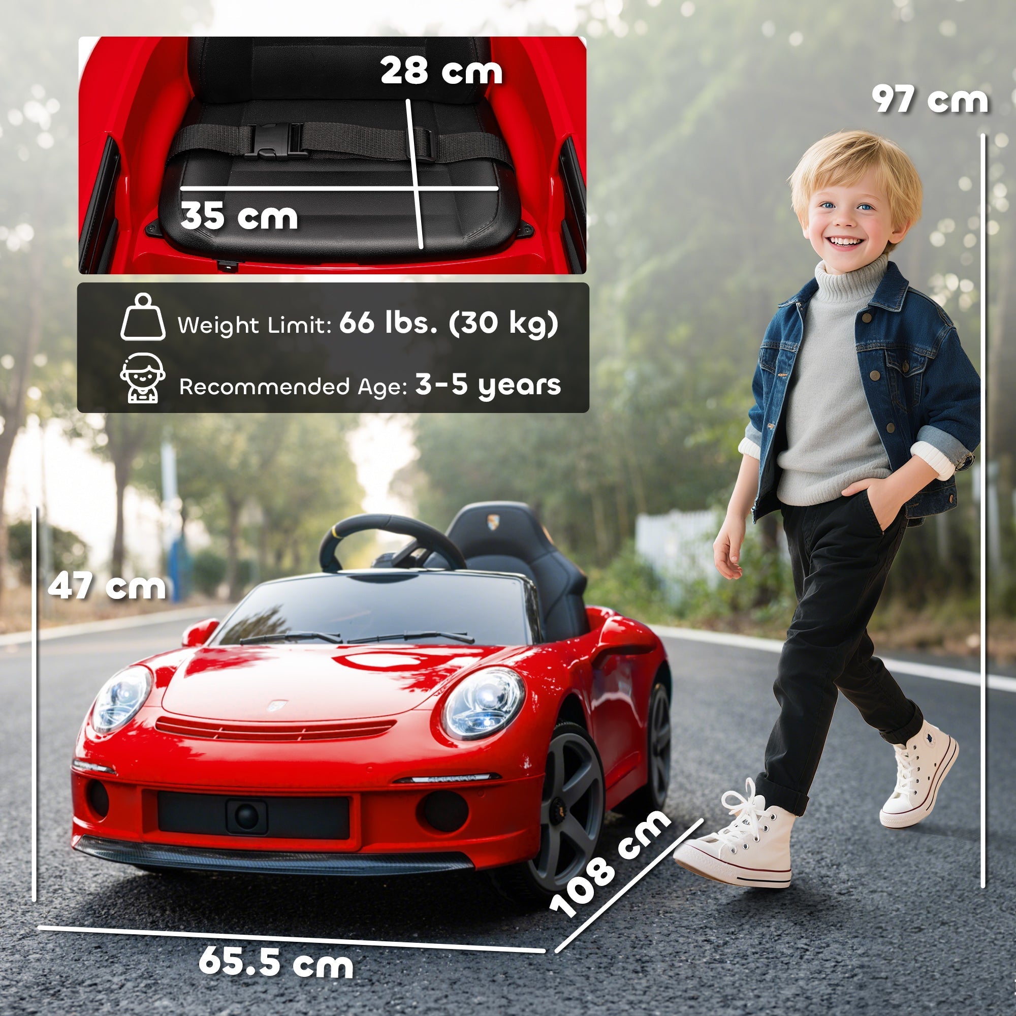Red kids electric car by aiyaplay with black steering wheel and interior licensed ruf 12v ride on for ages 3-5