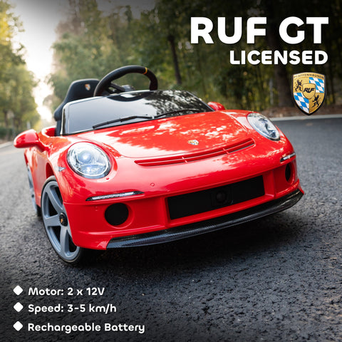 Red licensed ruf kids electric car with black accents and silver rims for kids 3-5 years by ai yaplay