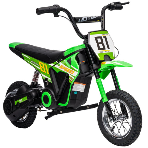 Aiyaplay kids electric green and black dirt bike with 81 racing number 24v 3 speeds rear suspension for ages 8-12