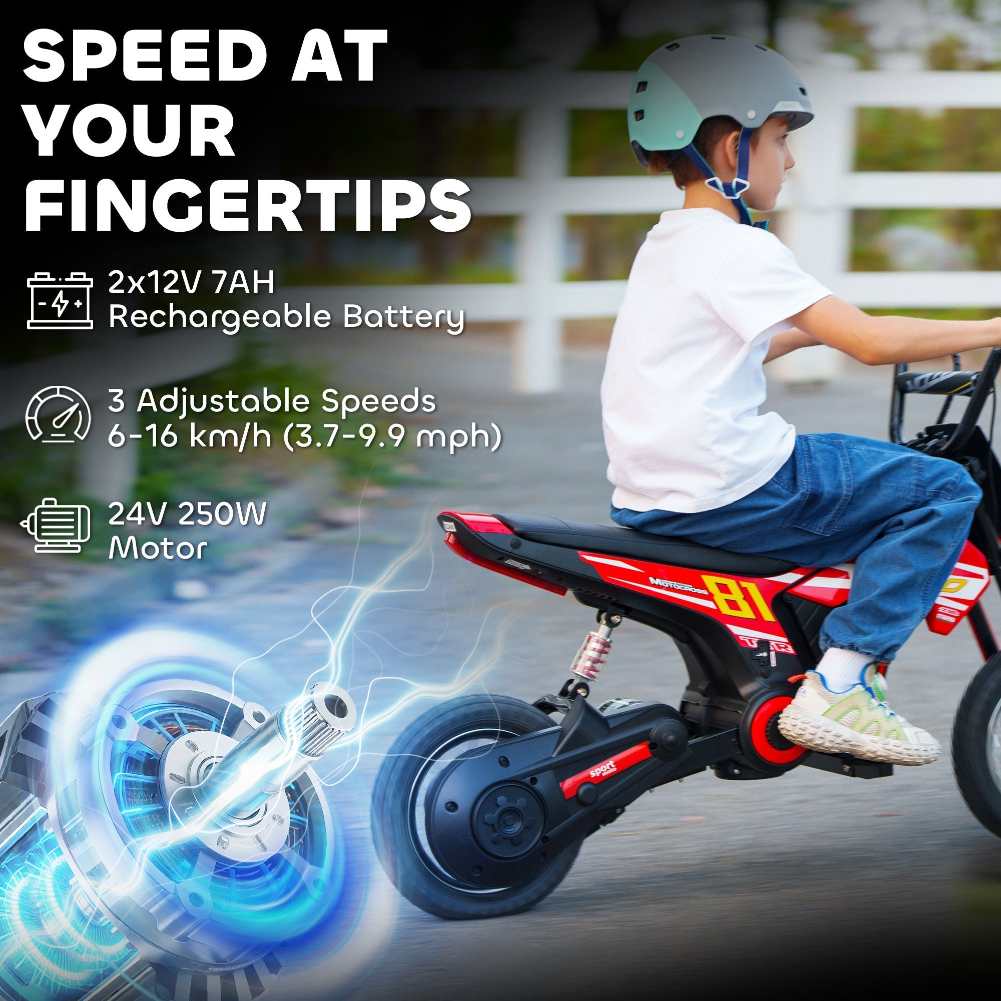 Red and black aiyaplay kids electric dirt bike with 81 decals 24v ride on motorcycle for 8-12 years old