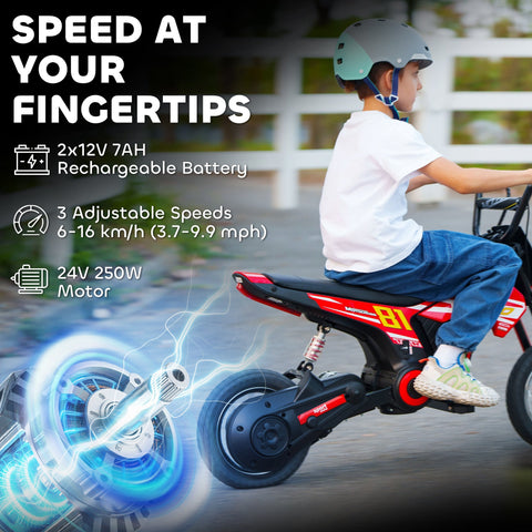 Red and black aiyaplay kids electric dirt bike with 81 decals 24v ride on motorcycle for 8-12 years old