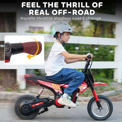 Red and black aiyaplay kids electric dirt bike with textured grip handlebar rear suspension for 8-12 years old