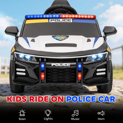 Aiyaplay kids white and black police car with remote control blue and red lights music and siren for ages 3 to 5