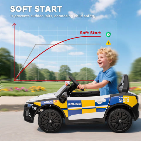 Black and white aiyaplay kids electric police car with remote control yellow blue stripes and pursuit 9-9 branding