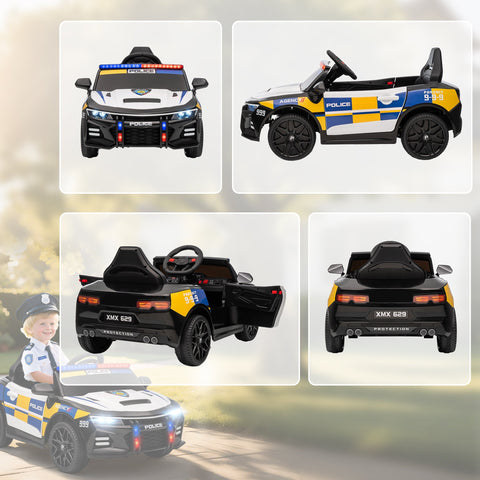 Black and white aiyaplay kids electric police car with remote control music horn and flashing lights for 3-5 years old