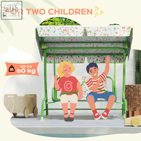 Aiyaplay kids green metal swing bench with adjustable canopy and non skid feet for patio or porch use