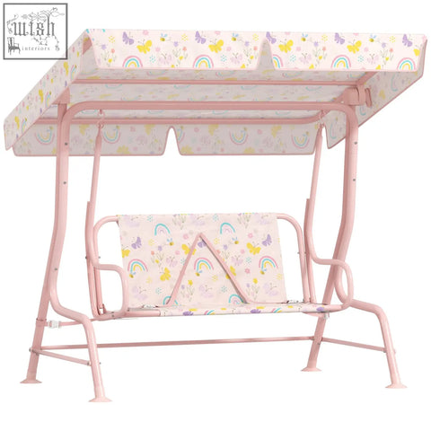 Pink aiyaplay kids garden swing bench with adjustable canopy pastel butterfly seat and non-skid feet for patio