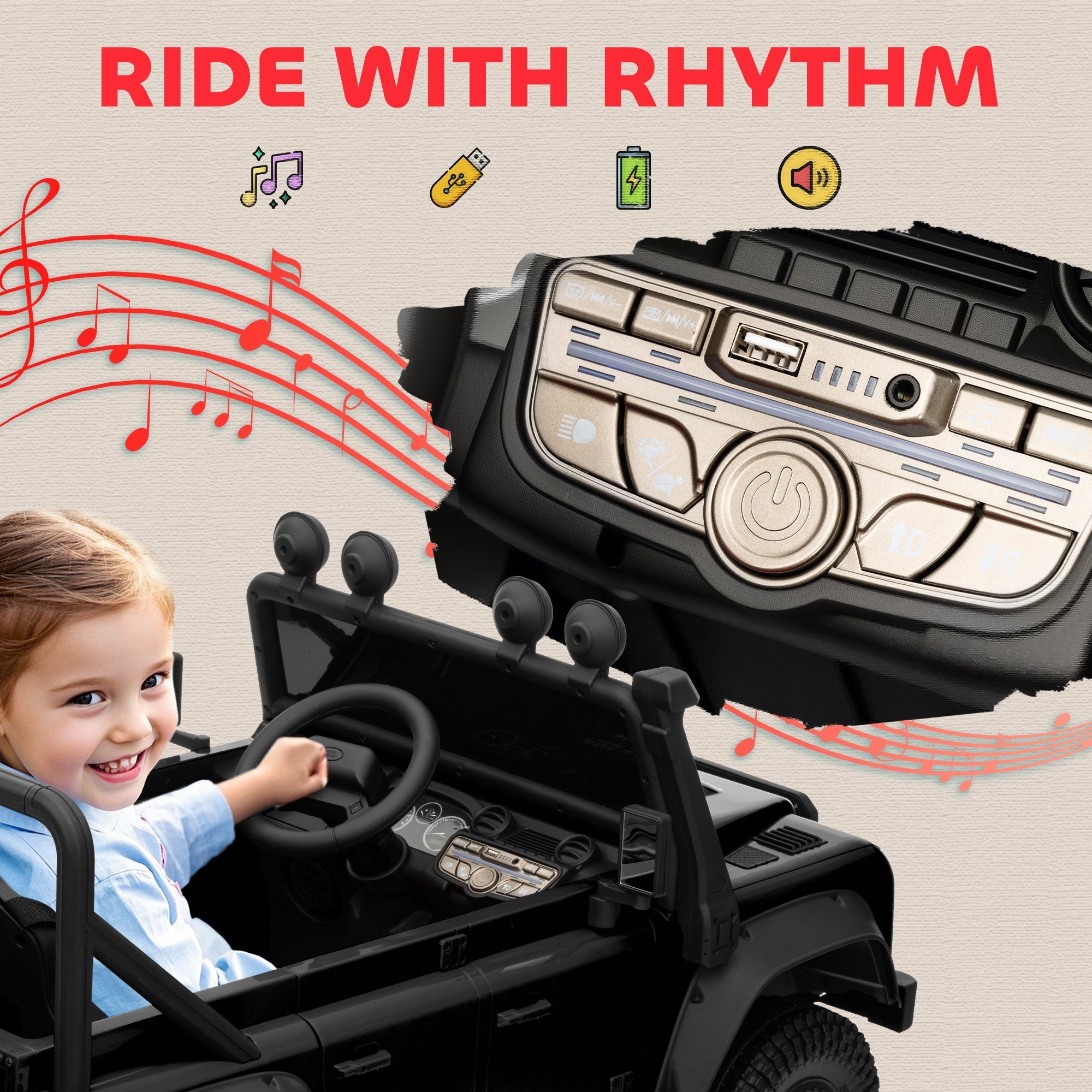 Black aiyaplay kids ride on car battery powered toy with detailed silver dashboard and usb ports for ages 3 to 5
