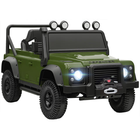 Olive green aiyaplay kids battery-powered toy car land rover defender with remote control and roof lights