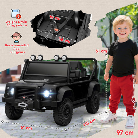 Black aiyaplay kids battery-powered toy car land rover defender with rugged design and LED headlights for ages 3-5 years