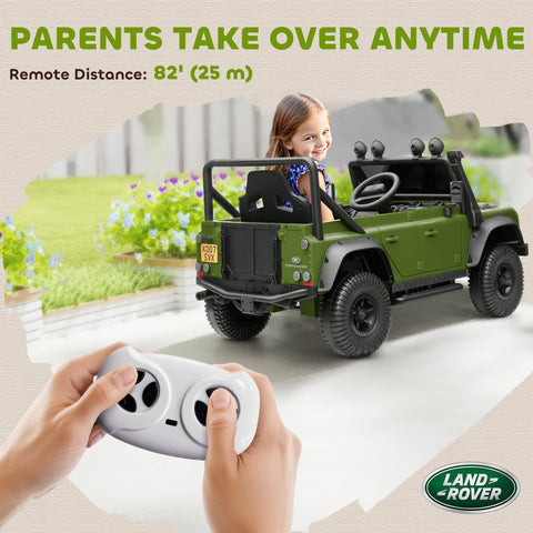 Green land rover battery-powered toy car with remote control music horn and led lights for kids 3-5 years old