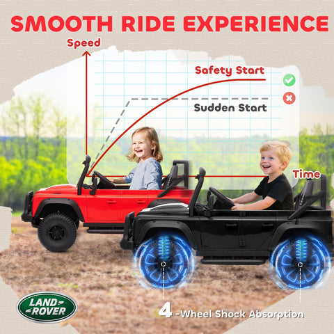 Red and black land rover kids battery-powered toy car with remote control and blue glowing wheels for ages 3 to 5