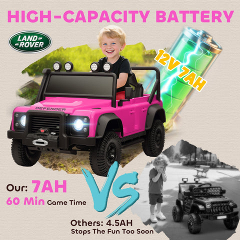 Pink and black land rover defender battery-powered toy car with remote control led lights and rugged design for kids ages 3-5