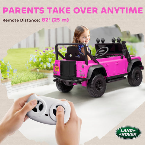 Pink and black AIYAPLAY kids ride on battery-powered toy land rover with remote control and LED lights for ages 3-5