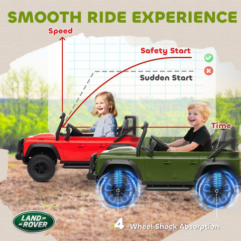 Red and green land rover battery-powered toy cars with blue glowing wheels and remote control for kids 3 to 5 years old