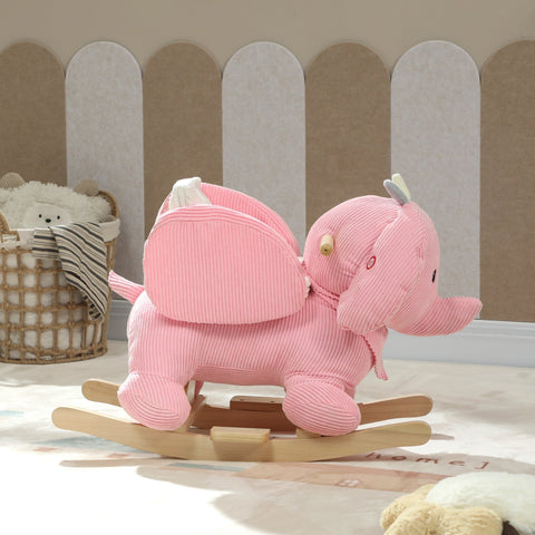 Pink corduroy elephant rocking horse with wooden base aiayaplay kids rocker en71-1-2-3 item for toddlers