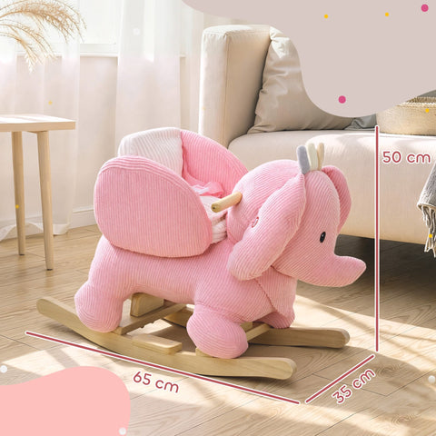 Pink corduroy elephant rocking horse with wooden base and handle aiya play toddler rocker en71-1-2-3 item