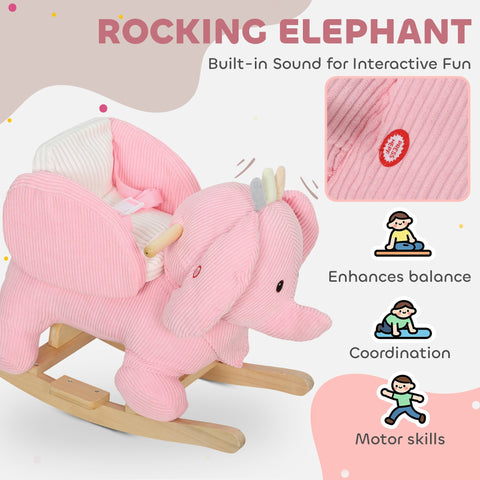 Pink corduroy aiya play rocking horse elephant rocker with wooden base and sound features for toddlers en71-1-2-3 item