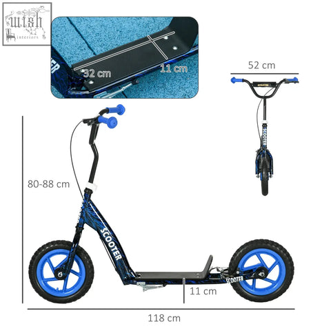 Blue and black aiyaplay kids scooter with adjustable handlebar, rear brake, non-slip footplate, and blue accents