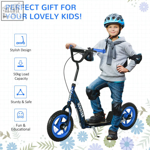 Blue and black aiyaplay kids scooter with adjustable handlebar bright blue wheels rear brake and non slip footplate