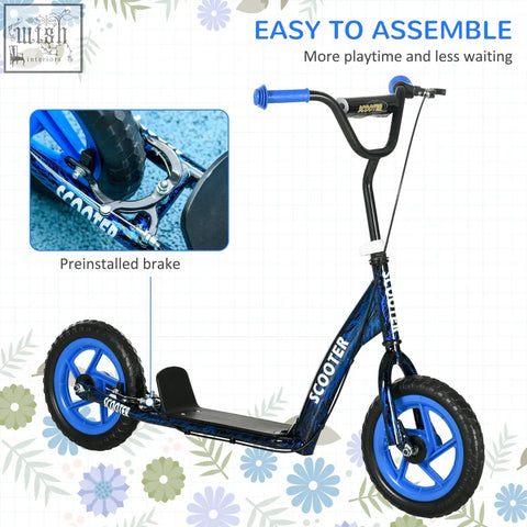 Blue and black aiyaplay kids scooter with adjustable handlebar rear brake non slip footplate and bright blue accents