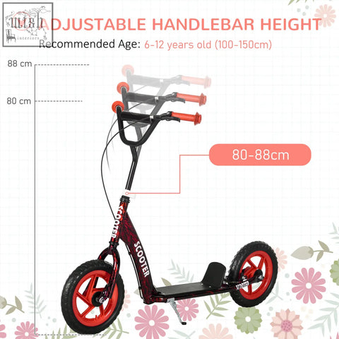 Red and black AIYAPLAY kids scooter with adjustable handlebar orange grips non slip footplate and rear brake visible