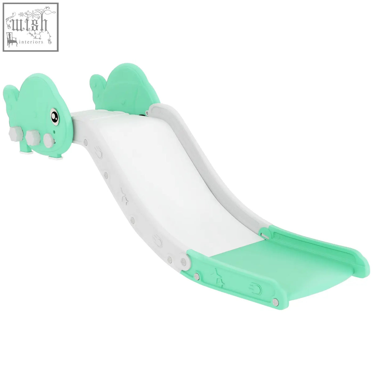 Aiyaplay mint green and white hdpe toddler slide with dinosaur face and anti slip pad for sliding fun on sofa and stairs
