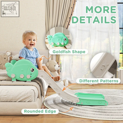 Mint green ai yaplay kids sofa toddler slide with goldfish shape hdpe material anti slip pad for sliding fun