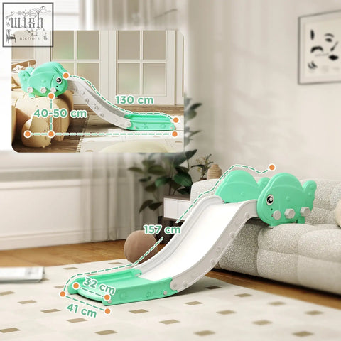 Aiyaplay mint green toddler slide with dinosaur head made of hdpe features anti-slip pad for sliding fun indoors