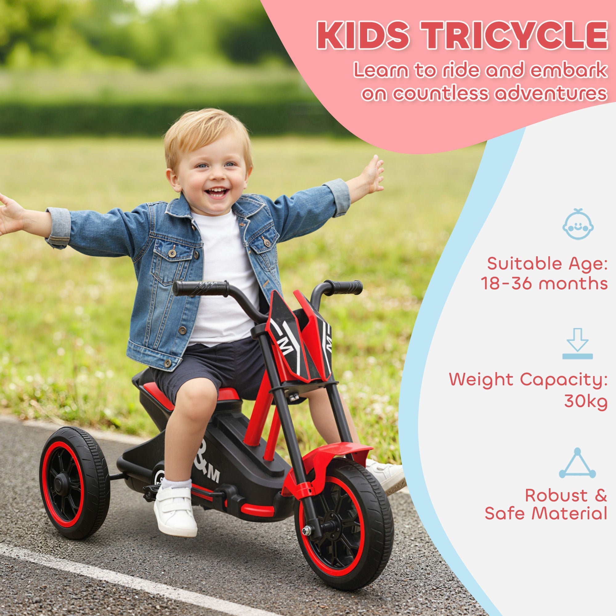 Red and black ai yaplay kids tricycle with steel frame baby trike and pedal for indoor outdoor use