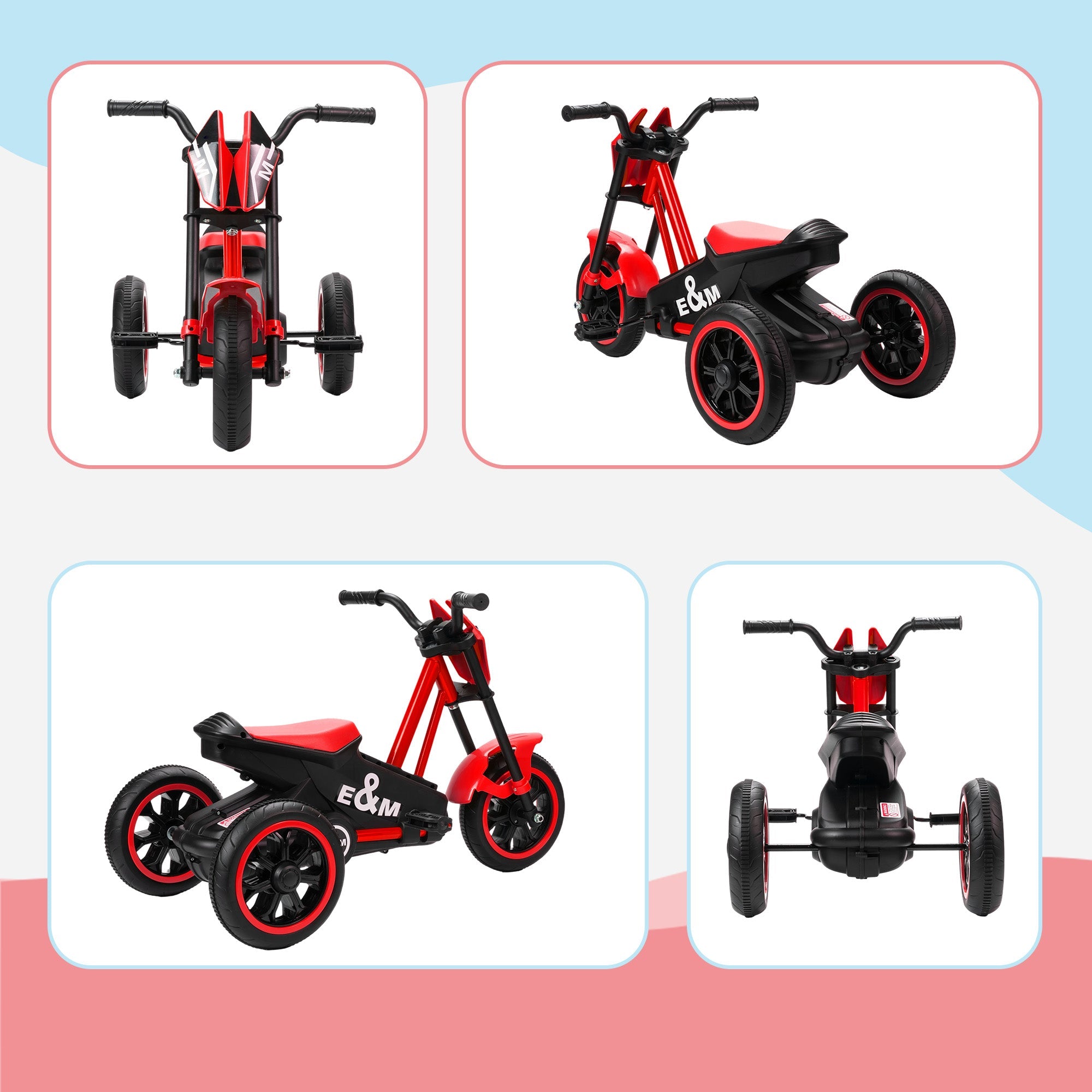 Red and black ai yaplay kids baby trike with steel frame low seat and sleek motorcycle design for indoor outdoor use