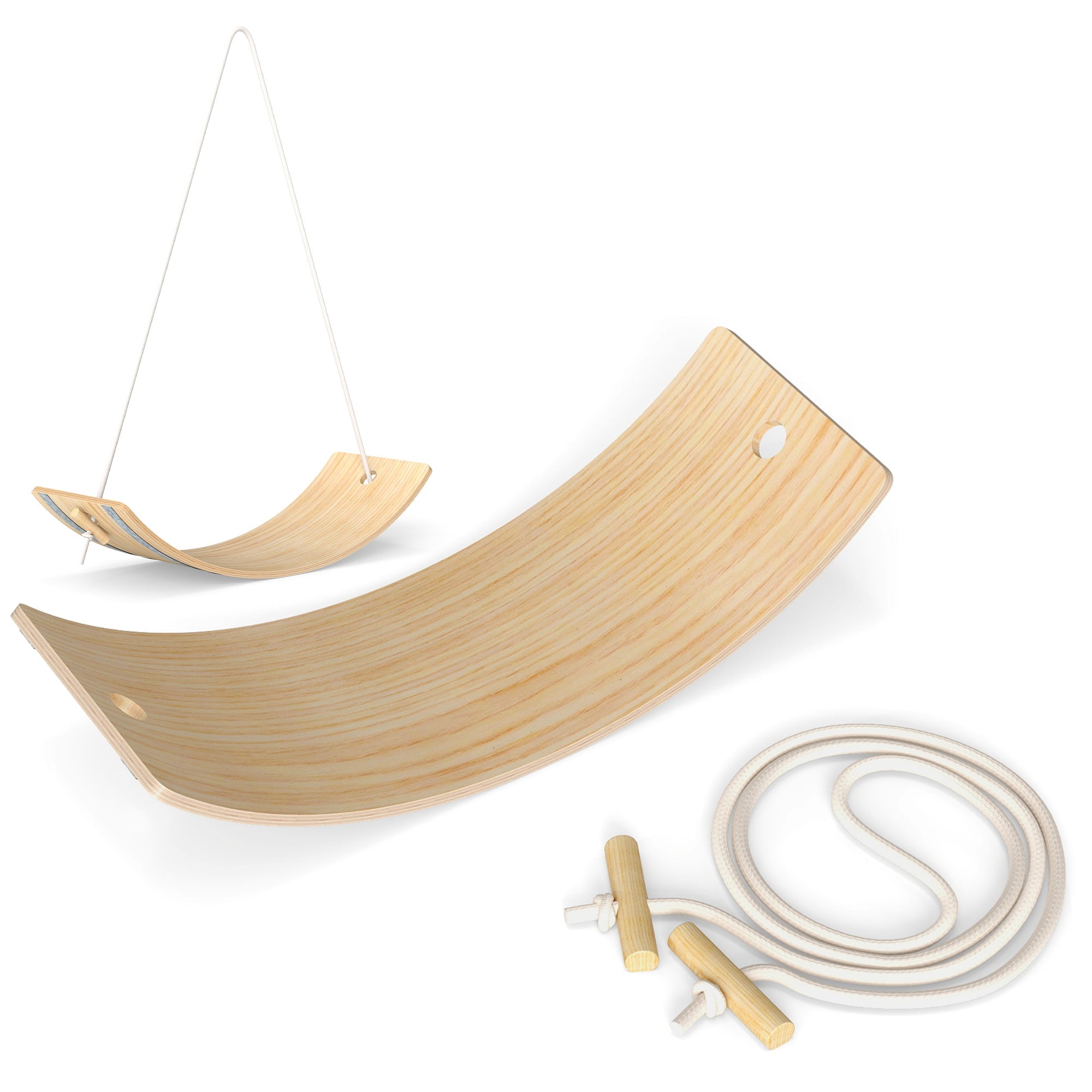 Aiyaplay kids wooden balance board with rope light wood curved surface wooden wobble board for sensory play