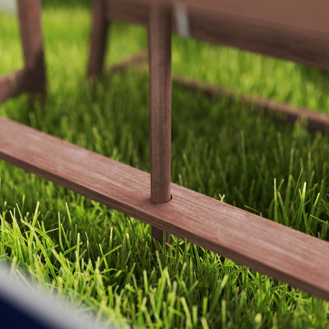 Aiyaplay outdoor wooden kids picnic table and bench set made of fir wood with reddish brown finish for four children in navy blue