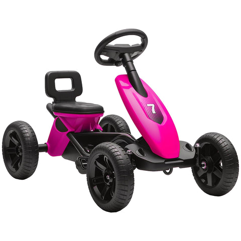 Vibrant pink and black aiyaplay pedal go kart for kids with silent eva wheels and sturdy metal frame