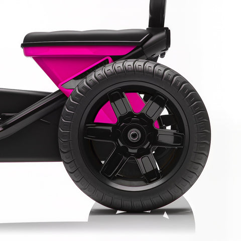 Black and vibrant pink aiyaplay pedal go kart for kids with silent eva wheels and sturdy metal frame