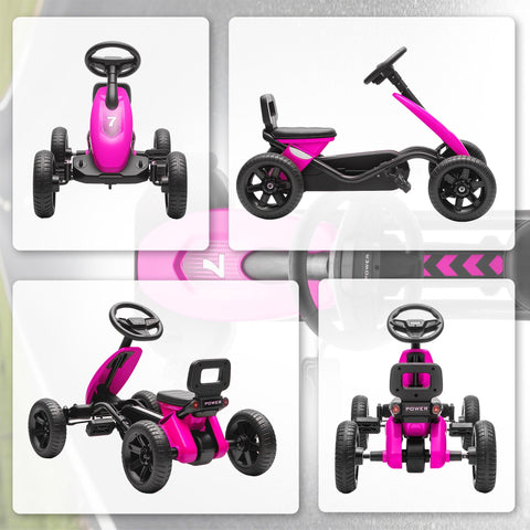 Vibrant pink aiyaplay pedal go kart for kids with silent eva wheels and sturdy metal frame for ages 2-5 years