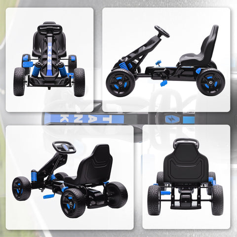 Black and blue aiyaplay pedal go-kart for kids with eva anti-slip wheels and freewheel system for ages 3-6 years