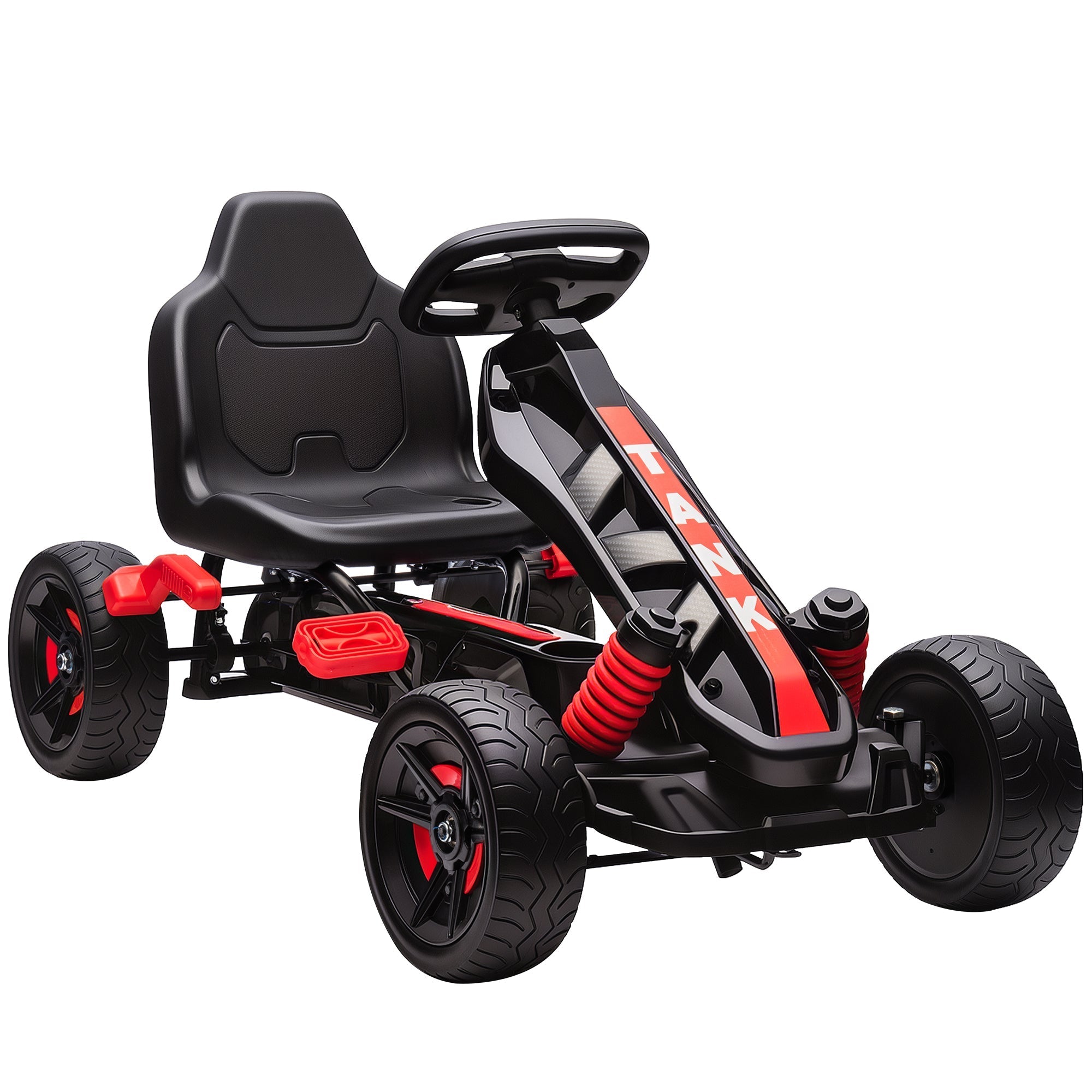 Black and red aiayaplay pedal go-kart for kids with eva anti-slip wheels and freewheel system featuring tank design